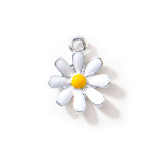 Silver Daisy Flower Enamel Charms