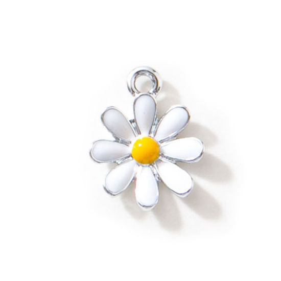 Silver Daisy Flower Enamel Charms