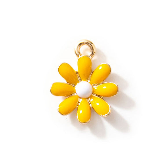 Silver Yellow Daisy Flower Enamel Charms