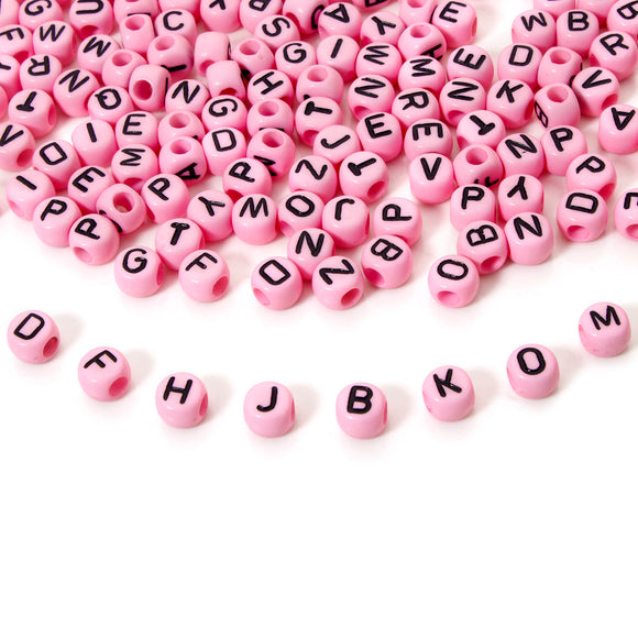 Quality Acrylic Pink Alphabet Letter Beads 7mm