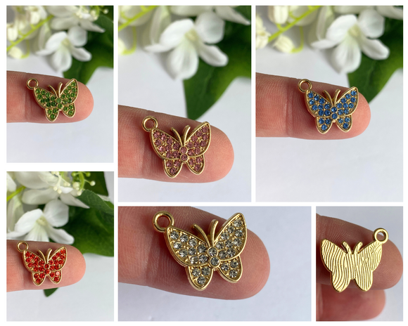 Gold Micro Pave Rhinestone Butterfly Charms