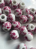 Ceramic Pink and White Floral Beads