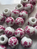 Ceramic Pink and White Floral Beads