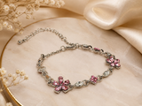 Silver Pink Blossom Crystal Bracelet