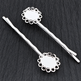 12mm Silver Flower Cabochon Hair Clip