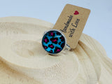 Blue and Pink Leopard Print Cabochon Ring