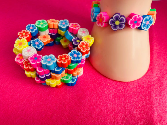 Handmade Clay Flower Beaded Bracelet - FREE UK POSTAGE