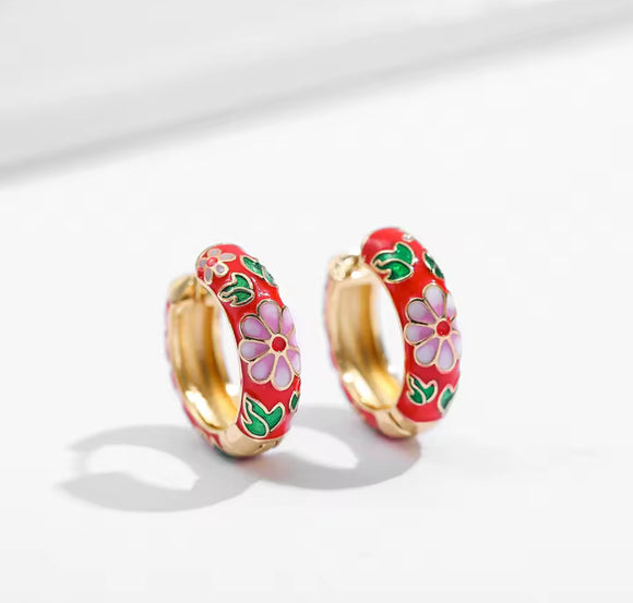 Gold Plated Enamel Huggie Hoop Earrings 20mm FREE POSTAGE