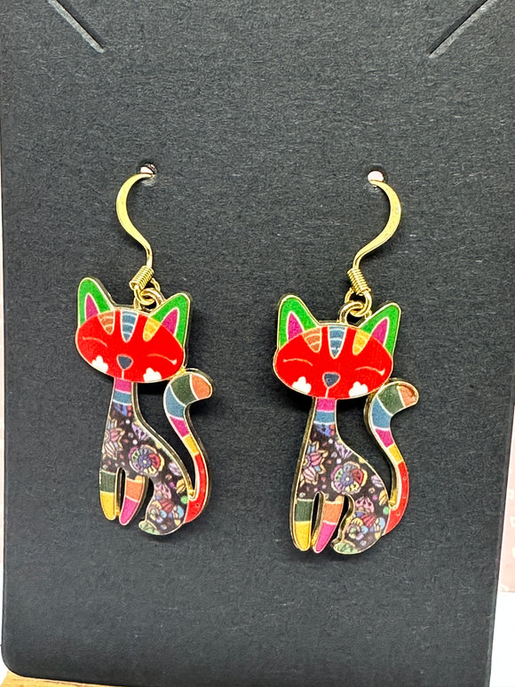 Colourful Enamel Cat Earrings - FREE UK POSTAGE