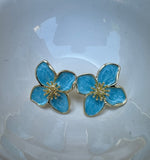 Gold Blue Enamel Flower Stud Earrings – 2.5cm