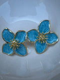 Gold Blue Enamel Flower Stud Earrings – 2.5cm