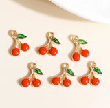 Gold Plated Cherry Charm – 13mm – Fruit Pendant for Jewellery Making