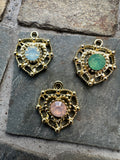 Gold Plated Heart Charms with Rhinestone Centres