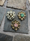 Gold Plated Heart Charms with Rhinestone Centres