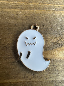 Gold Plated White Enamel Ghost Charms