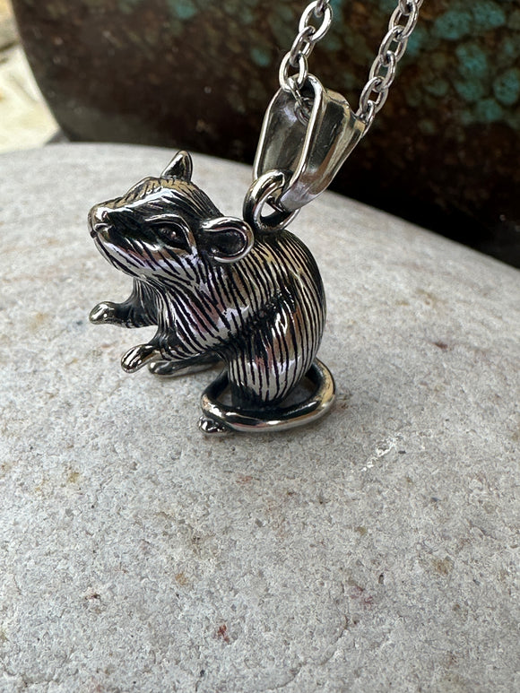 Solid Titanium Steel Rat Pendant and Stainless Steel Necklace