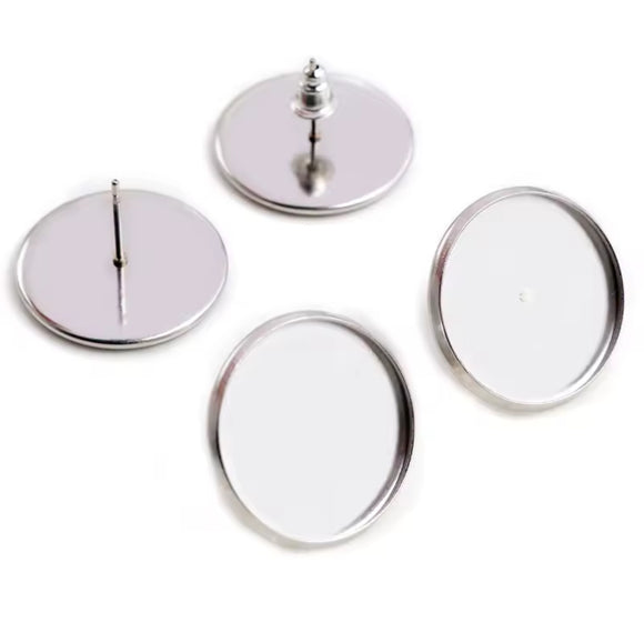 Stainless Steel 14mm Cabochon Earring Studs