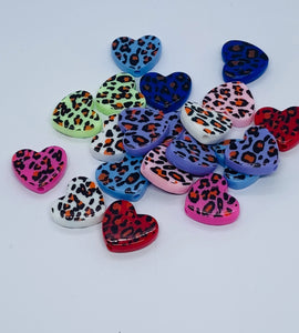 Large Resin Heart Shaped Leopard Print Beads