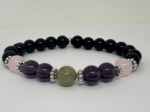 Handmade Protection Bracelet with Tourmaline, Amethyst, Rose Quartz and Labradorite