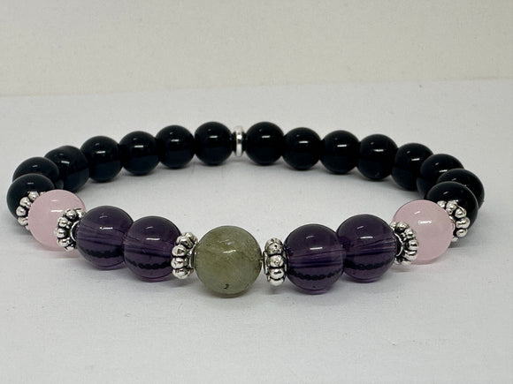 Handmade Protection Bracelet with Tourmaline, Amethyst, Rose Quartz and Labradorite