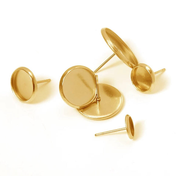 8mm Gold Stainless Steel Cabochon Earring Settings