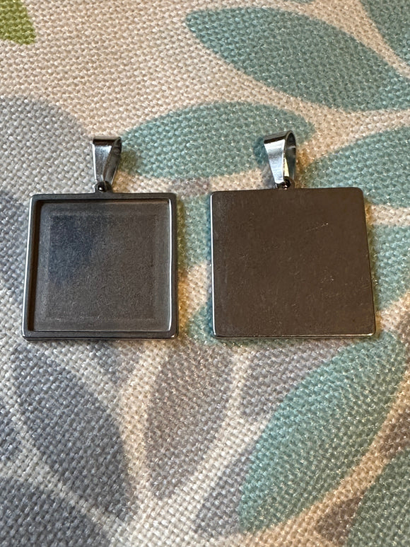 Stainless Steel 25mm Square Pendant Settings