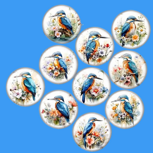 12mm Glass Kingfisher Bird Cabochons