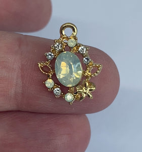 Gold Plated Oval Opalite Rhinestone Pendant