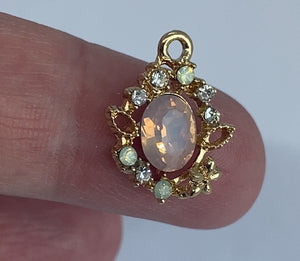 Gold Plated Oval Pink Rhinestone Pendant