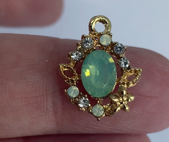 Gold Plated Oval Green Rhinestone Pendant