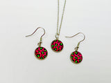 Handmade Pink and Green Leopard Print Earring and Necklace
