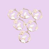 Gold Plated Enamel White Rabbit and Pink Flower Pendants