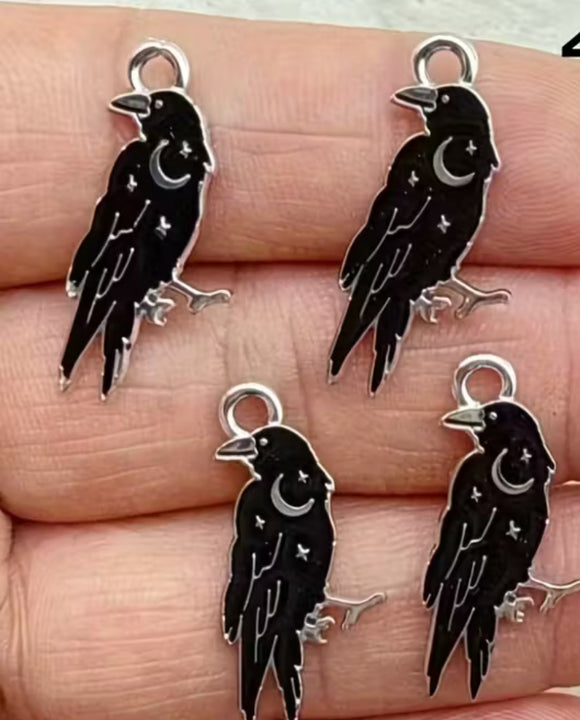 Black Crow Enamel Charms