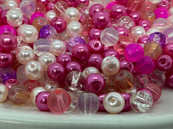 Pack of 100  6mm Glass Pink Berry Dream Bead Mix