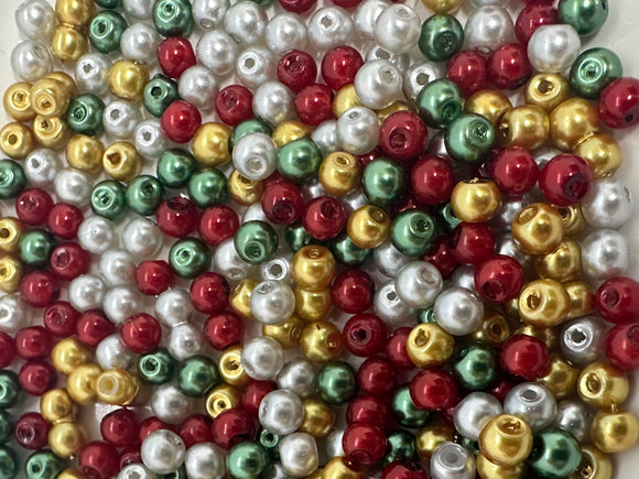 Mixed Christmas Glass Pearl Beads 4mm
