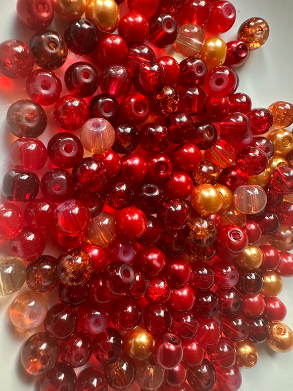 Pack of 100  6mm Glass Red/Orange Bead Mix