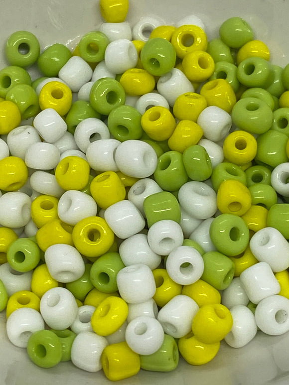 Yellow, White and Green 4mm Glass Bead Packs