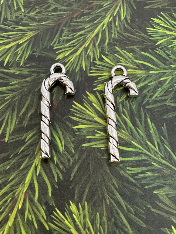 Silver Candy Cane Christmas Charms