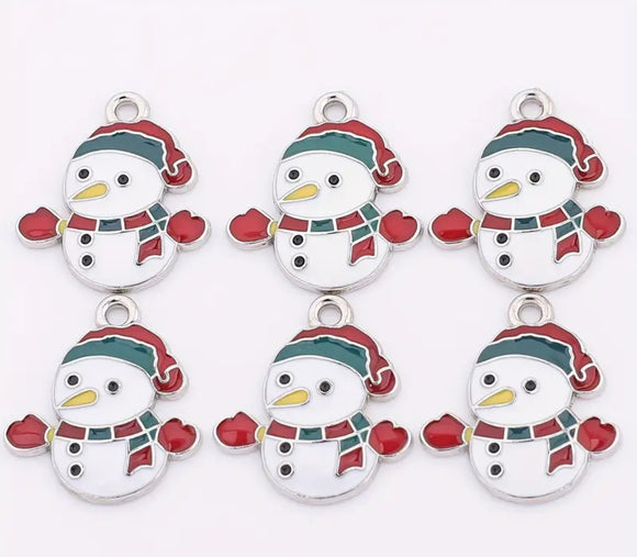 Silver Enamel Christmas Snowman Charms