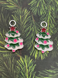 Silver Enamel Christmas Tree Charms 26mm