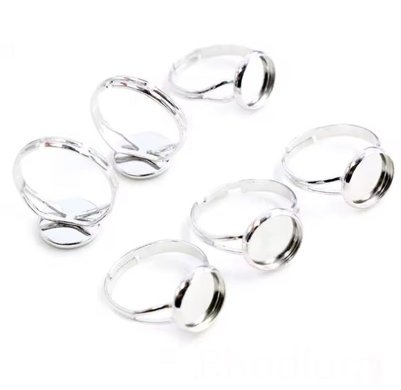 12mm Silver Plated Cabochon Ring Blanks