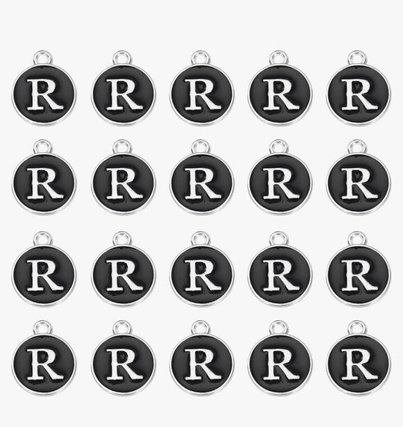 Silver Black R Letter Charms