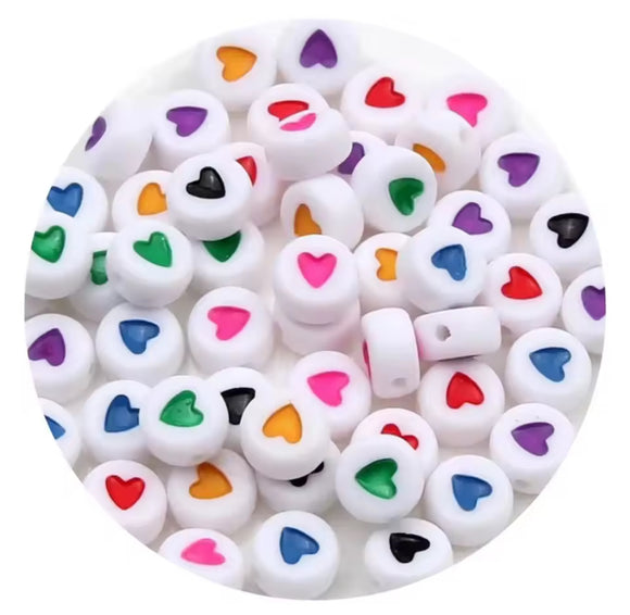 White Heart Coloured Beads 7mm - Packs of 100