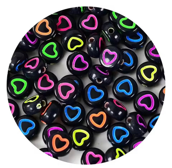 Black Heart Coloured Beads 7mm - Packs of 100