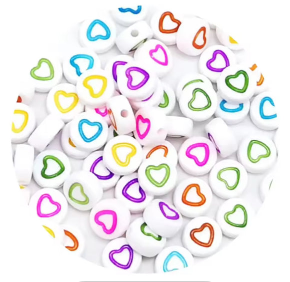 White Heart Coloured Beads 7mm - Packs of 100