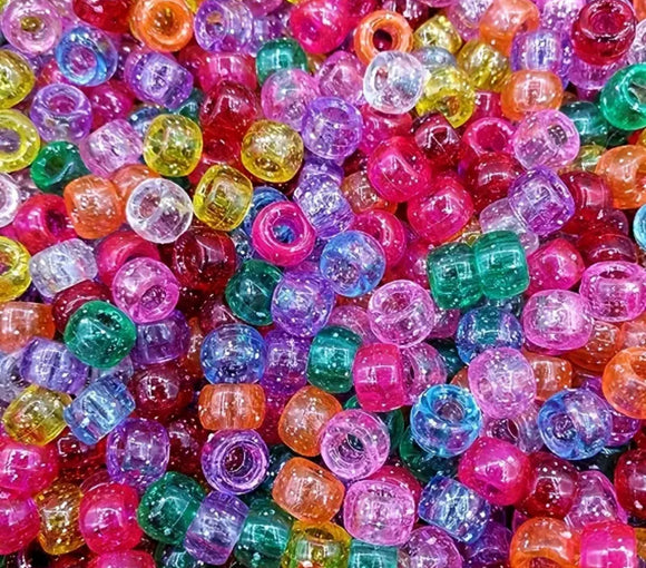 Glitter Pony Beads 6mm x 9mm