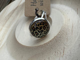 Silver Leopard Print Cabochon Ring