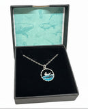 Handmade Gold Whale Pendant Necklace with Blue Crystal Wave