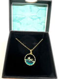 Gold Whale Pendant with Blue Crystal Wave
