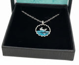 Handmade Silver Whale Pendant Necklace with Blue Crystal Wave
